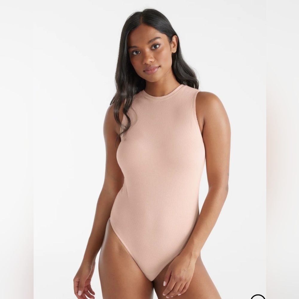 Knix x Ashley Graham Micro Modal Rib Thong Bodysuit szs 3x and 4x, color Peony